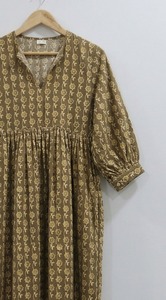 Robe midi en coton imprimée à la main pour femmes, style bohème, florale, décontractée, coupe ample, respirante, style indien fait main - Product Image 5