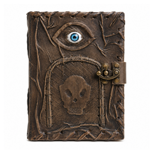 Diario gótico de cuero, cuaderno de hechizos hecho a mano con diseño de ojo y esqueleto, Grimorio de ojo turco, diario de Halloween inspirado en Hocus Pocus - Product Image 1