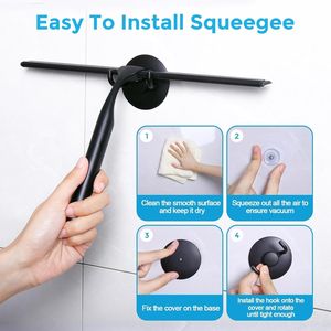 Raschietto per Doccia Nero da 12 Pollici con Ganci Adesivi Resistenti, Manico Lungo Antiscivolo e Lama di Ricambio, Design Completamente Nero - Product Image 2