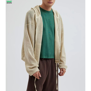 Cardigan d'été léger et respirant en maille ouverte pour homme, avec fermeture éclair, style décontracté - Product Image 1