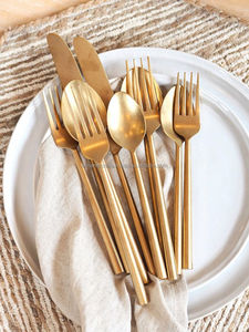 Juego de cubiertos de latón satinado estilo bistró francés con mango ancho tipo pala, juego de cubiertos dorados cepillados para restaurante gourmet - Product Image 5