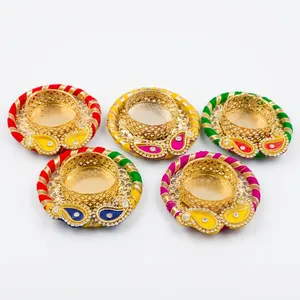 Handmade Round <b>Tea</b> <b>Light</b> Holder with Colorful Embroidered Base for Home Decoration Christmas & Easter Religious Activities - Product Image 2