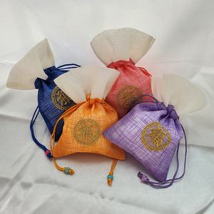 [Goyu] Mini Korean Traditional Bokjumeoni Drawstring Pouch Gold 'bok' Embroidery Luxury Handmade Eco-Friendly Polyester Gift Bag - Product Image 1