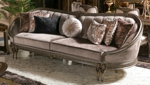 Modern Luxury Solid Teak Wood Sofa Set Classical 7 Seater Carved Velvet Couch <b>Silver</b> <b>Coffee</b> Side <b>Table</b> Living Room Villa Furnitu - Product Image 3
