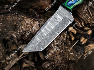 มีดทำมือจากเหล็กดามัสกัส ด้ามจับไม้ คมกริบ แข็งแรงสูง แบบฟูลแทง  OEM/ODM  สำหรับพกพา ตั้งแคมป์ เอาตัวรอด และใช้งานทางยุทธวิธี - Product Image 6