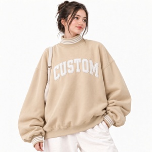 Sudadera rosa oversize de cuello alto para mujer, con hombros caídos, manga larga, de punto, con letras en la parte delantera, informal, para otoño. - Product Image 4