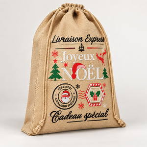 Natural <b>Jute</b> Christmas <b>Gift</b> Pouch 40x50 cm Drawstring <b>Bag</b> Un-laminated Festive <b>Gift</b> Sacks Custom Logo Screen Print Wholesale Bul - Product Image 4