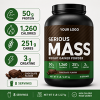 Poudre de gain de masse chocolatée 5LB, 50g de protéines, 251g de glucides, 3g de créatine, 1260 calories, faible teneur en sucre, sans gluten, nutrition sportive pour adultes
