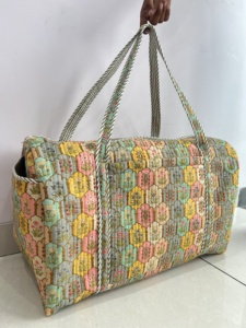 Handicraftplus Cotton Quilted Luxury Duffle <b>Bag</b> Women's Handbag Eco-Friendly Tote <b>Bag</b> Large Durable Overnight <b>Gym</b> <b>Bag</b> Handmade - Product Image 4