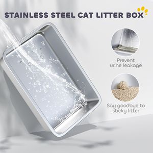 Lettiera per Gatti 2 in 1 XL in Acciaio Inox Grigio con Funzioni di Facile Pulizia, Coperchio Rimovibile, Paletta e Sacchetti Filtranti per Gatti di Piccola e Grande Taglia - Product Image 4