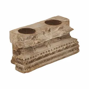 Base de Pilar de Madera Vintage, Portavelas Rectangular Khamiya, Tallado a Mano, Decoración Rústica para Jardín, Entrada, Sala de Estar - Product Image 1