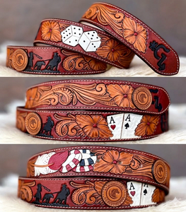 Ceinture en cuir véritable avec texture ondulée sculptée, style western cowboy, vintage, rustique, accessoire de mode décontracté fait à la main - Product Image 2