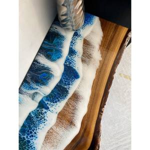 Ocean Wave <b>Epoxy</b> Resin & Wood Live Edge Modern Console <b>Table</b> with Tabletop Installation for Housewarming Home Decor - Product Image 4