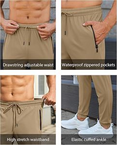 Men's Khaki Sweatpants Elastic Waist Drawstring Quick Dry Lightweight Joggers Casual Athletic <b>Pants</b> with Side Stripe - Product Image 5