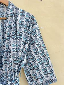 Bata Kimono de Algodón 100% Tejido con Estampado de Bloques y Dibujos Animados Naaz para Mujer, Camisón de Verano Hecho a Mano ODM con Cuello en V y Cintura Elástica Completa - Product Image 4