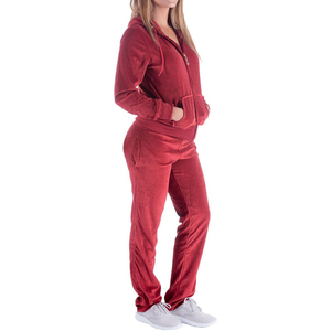 Ensemble de survêtement de luxe en velours pour femme, col montant, mélange de polyester et velours, veste douce et moelleuse, pantalon évasé, style rétro glamour, ensemble de détente - Product Image 2