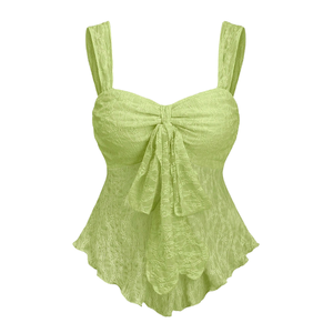 Women <b>Green</b> Lace <b>Cami</b> Top Bow Front Wide Straps Sleeveless Peplum Blouse Quick Dry Breathable Fashion Summer Casual Party XS - Product Image 1