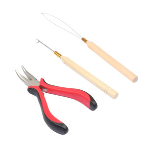 Kit d'outils pour extensions de cheveux, 3 pièces, ensemble d'outils professionnels pour micro-anneaux avec pinces de retrait, crochet de tirage, micro-anneaux en silicone - Product Image 1
