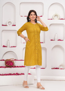 Kurti color mostaza para mujer, estilo étnico informal, Kurti recto, Kurti moderno, Nueva Kurta - Product Image 4