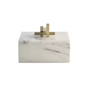 Boîte à bijoux en marbre, style traditionnel, décoration de table, bouton en laiton, artisanat, meilleur designer - Product Image 1