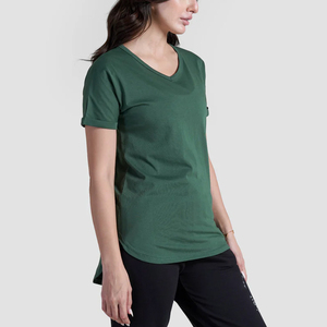 Custom Summer <b>Women</b> Curved Hem T-Shirt 100% Cotton Casual Breathable Solid Jersey Long Sleeve V Neck Curved Hem T-Shirts <b>Women</b> - Product Image 2