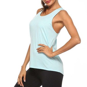 Débardeur pour femme bleu clair à col rond, couleur unie, respirant, tricoté, sans manches, décontracté - Product Image 4