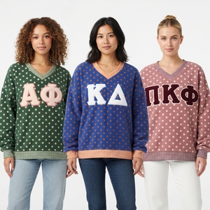 Sudadera de Mujer con Cuello en V y Bloques de Color, con Letras Griegas Bordadas en la Parte Delantera, de Algodón Tejido, para Otoño, Manga Larga - Product Image 6