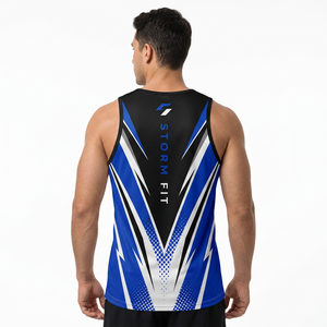 Camiseta sin mangas Storm Fit para hombre, con estampado por transferencia térmica, 100% poliéster, de secado rápido, cuello redondo, para entrenamiento, gimnasio, ropa deportiva, 180g - Product Image 3