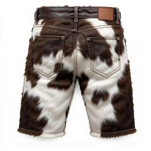 High Quality <b>Men</b> Premium Western Cowboy <b>Hair</b> On Cowhide Leather Shorts Designer Luxury Streetwear Genuine Leather Shorts - Product Image 3