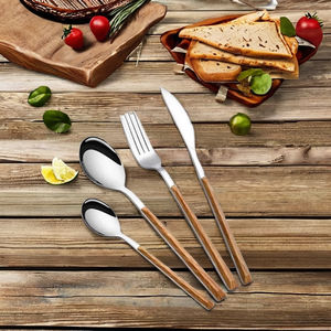 Nueva combinación de diseño de mango de madera, juego de cubiertos de acero, juego de cubiertos, cuchara, resina, cubiertos chapados para fiestas sostenibles, uso doméstico - Product Image 1