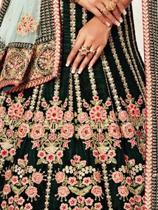 Green Velvet Lehenga Choli Set Thread Zari <b>Sequin</b> Diamond Embroidered A-Line Wedding Outfit Women - Product Image 6