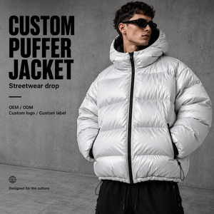 Chaqueta Acolchada Blanca para Hombre, con Capucha, Resistente al Viento, Estilo Urbano, para Invierno, Relleno de Poliéster, Cierre de Cremallera, Color Sólido - Product Image 1