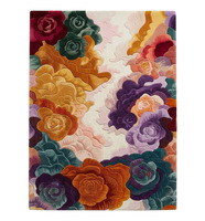 Tapis rectangulaire en laine à motif floral avec poils doux et envers antidérapant en caoutchouc pour salon, style bohème