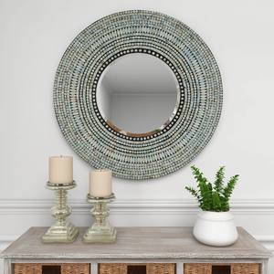 Vietnam Modern <b>MOP</b> Floral Round Mirror Handmade <b>Wall</b> Decor - Product Image 4