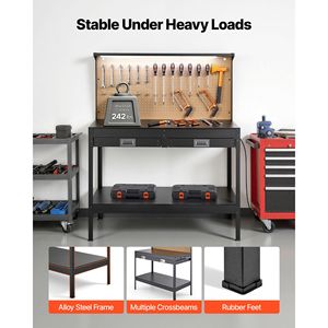 Heavy Duty Hardwood Workbench 47.2 Inch with Pegboard 242.5 Lbs Capacity 4 AC Outlets & 2 USB Ports - Product Image 6
