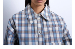 Camisa a cuadros para mujer, manga larga, con botones al frente, estilo casual, holgada, cuello vuelto, blusa de algodón, estilo urbano, con bolsillos, talla XL - Product Image 3
