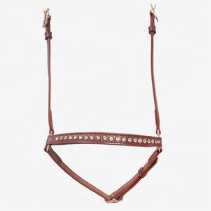 Bride de nez en cuir perlé de haute qualité, modèle international 7860NB, anglais islandais, décoration en cristal brun, laiton argenté - Product Image 3