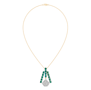 Collier à pendentif élégant en or rose jaune 14K 18K taille baguette avec émeraude naturelle Bijoux fins Diamant Accents en or blanc - Product Image 1