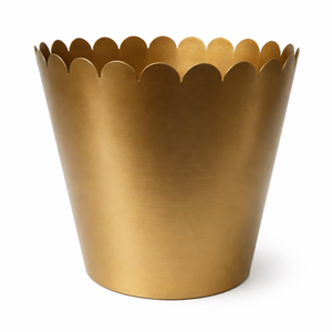 Pot de fleurs décoratif moderne en métal doré à bords festonnés, pot de fleurs d'intérieur de luxe, porte-plantes de table, décoration pour la maison et le salon - Product Image 4