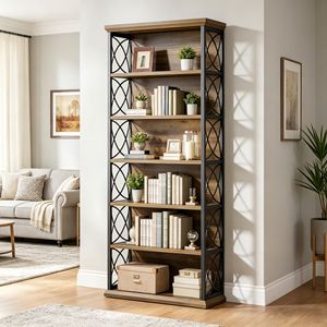 Libreria Angolare Rustica con Ripiani, Mobile per Soggiorno e Camera da Letto con Vano Portaoggetti, Pannello in MDF per Casa, Ufficio e Hotel - Product Image 4