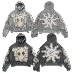 Sudaderas con Capucha Personalizadas para Hombre, de Alta Calidad, Cortadas, Estilo Vintage, Bordado Desgastado, Lavado con Ácido - Product Image 2