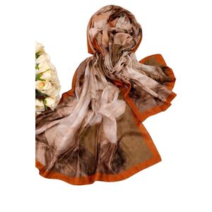 Écharpe de mode pour femme, imprimé floral, en viscose, châle, dupatta, doux, léger, élégant, hijab, marron et rouille, long - Product Image 3