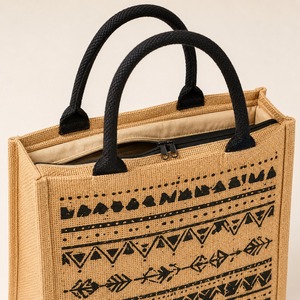 Custom Logo Medium <b>Jute</b> Tote <b>Bag</b> with Zipper Closure and Rope Handle-Eco-Friendly Reusable <b>Shopping</b> <b>Bag</b> - Product Image 4