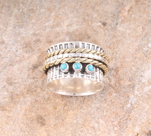 Anillo giratorio de plata de ley 925 con engaste de bisel de turquesa, hecho a mano, clásico, bohemio, delicado, solitario, certificado Jaipur - Product Image 2