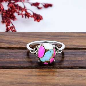 Anillo Bohemio Artesanal de Plata de Ley 925 con Bisel Turquesa Algodón de Azúcar, Gema Natural Rosa y Azul, Joyería de Lujo, Regalo para - Product Image 5