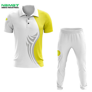 Premium Custom Sublimation <b>Cricket</b> Kit <b>White</b> Yellow Graphic Design Moisture Wicking Polyester Team Uniform Training Set - Product Image 1