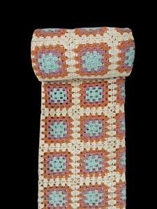 ผ้าลูกไม้โครเชต์หลากสีสไตล์เรโทรพรีเมียมลดราคา - วัสดุตาข่ายลายสี่เหลี่ยมแบบยุค 70 สีฟ้าอ่อน สีส้มสนิม สีชมพู - Product Image 2