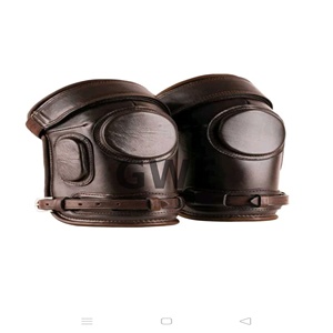 Golden Wave Brown Leather Knee Guards Adjustable Protective Riding Pads <b>Equestrian</b> Training Gear Polo Play 60x80x90cm GW-GKN-01 - Product Image 1