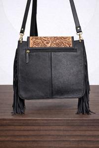 Nouveauté Sac à main en cuir sculpté à la main avec franges en fourrure de vache, style bohème vintage, sac à bandoulière fait main, sacs élégants - Product Image 6