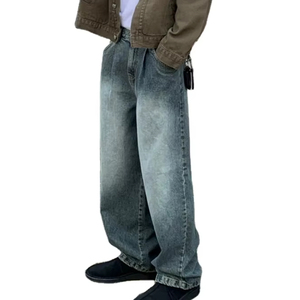 2026 New Stock Men's Stonewashed Denim Wide Leg Jeans High Waist Loose Fit Cotton Casual Autumn Style - Product Image 6